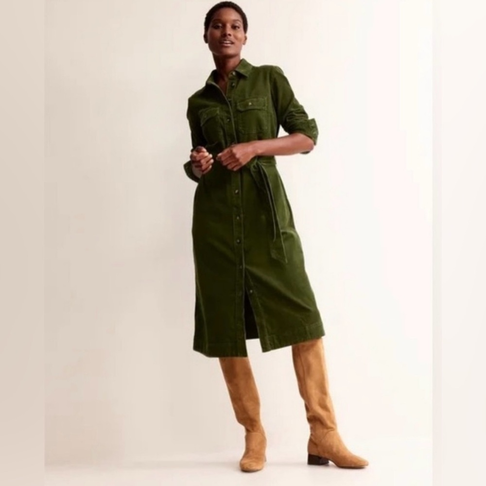 Boden Eloise cord midi shirt dress kale green size 2 new with tags. D0800
